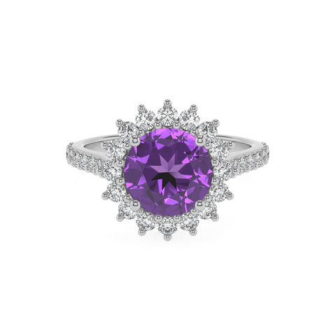 lab grown amethyst round half eterity halo solitaire engagement ring