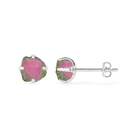 natural watermelon tourmaline rough shape stud earrings