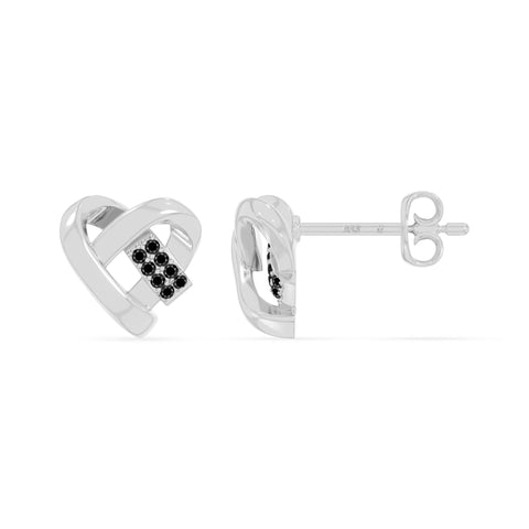 natural black-onyx ribbon-heart stud earrings in sterling silver 