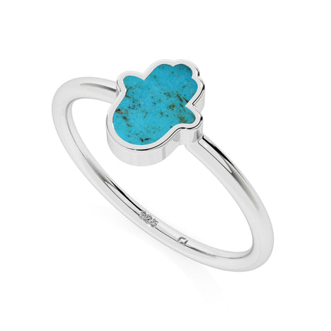 turquoise ahimsa shape stackable bezel-set ring