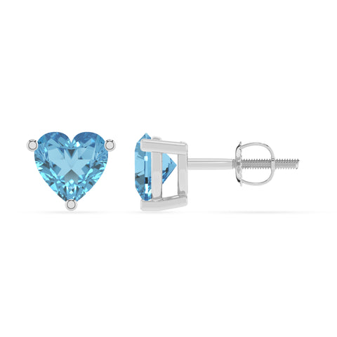 natural swiss blue topaz heart stud earrings 