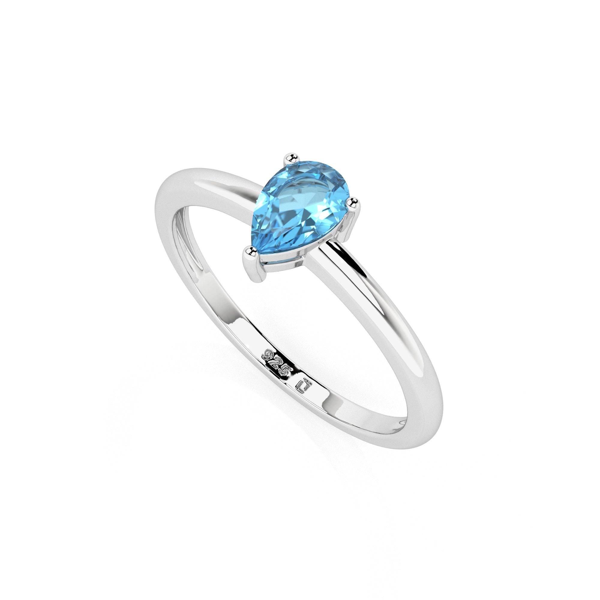 swiss blue topaz pear cut stackable prong-set ring