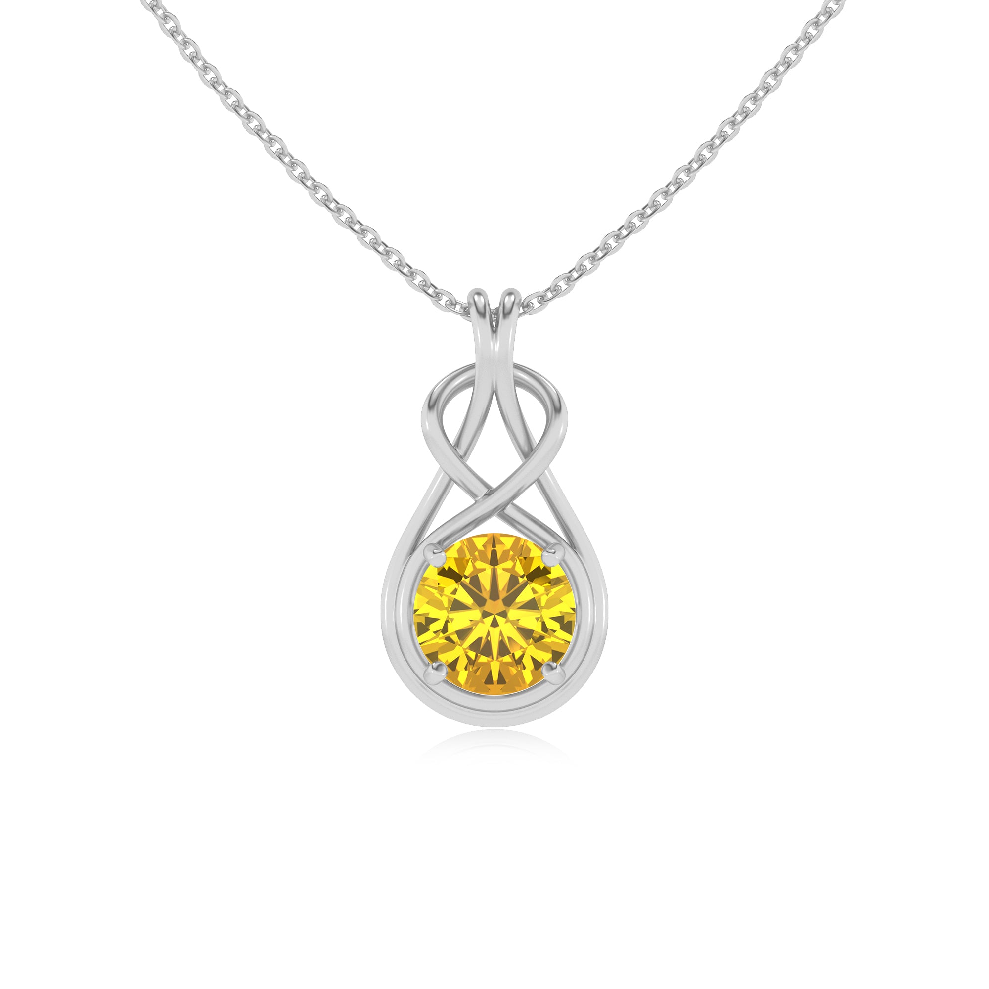 lab grown yellow sapphire round infinity knot pendant necklace