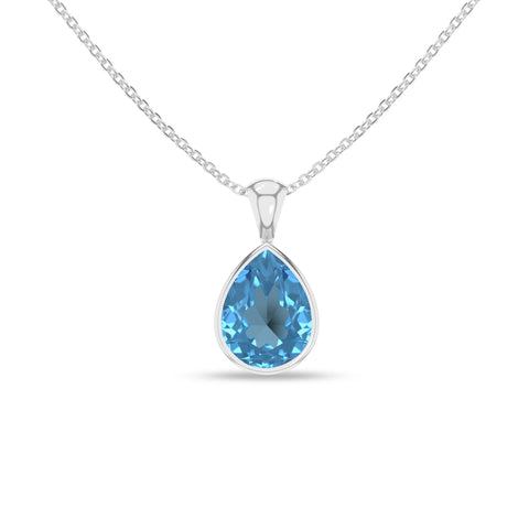 Natural Swiss Blue Topaz Pear Shape Pendant Necklace