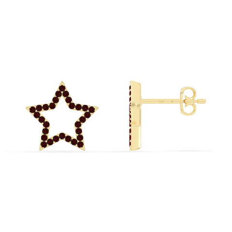 natural garnet star stud earrings in yellow gold vermeil 