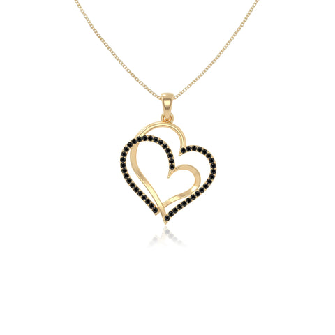 natural black-onyx double heart necklaces in yellow gold vermeil 