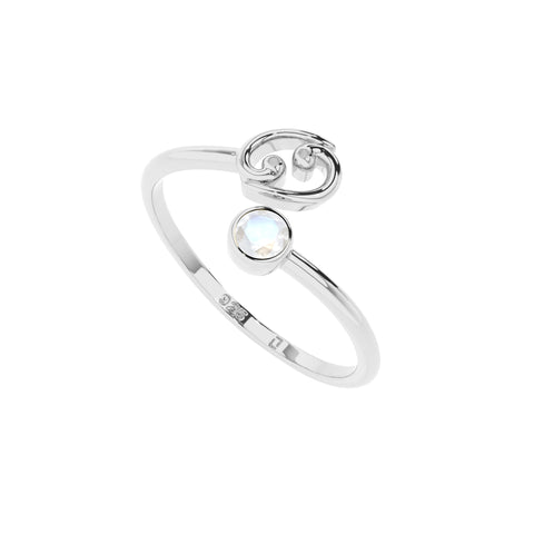 cancer zodiac ring with natural rainbow moonstone