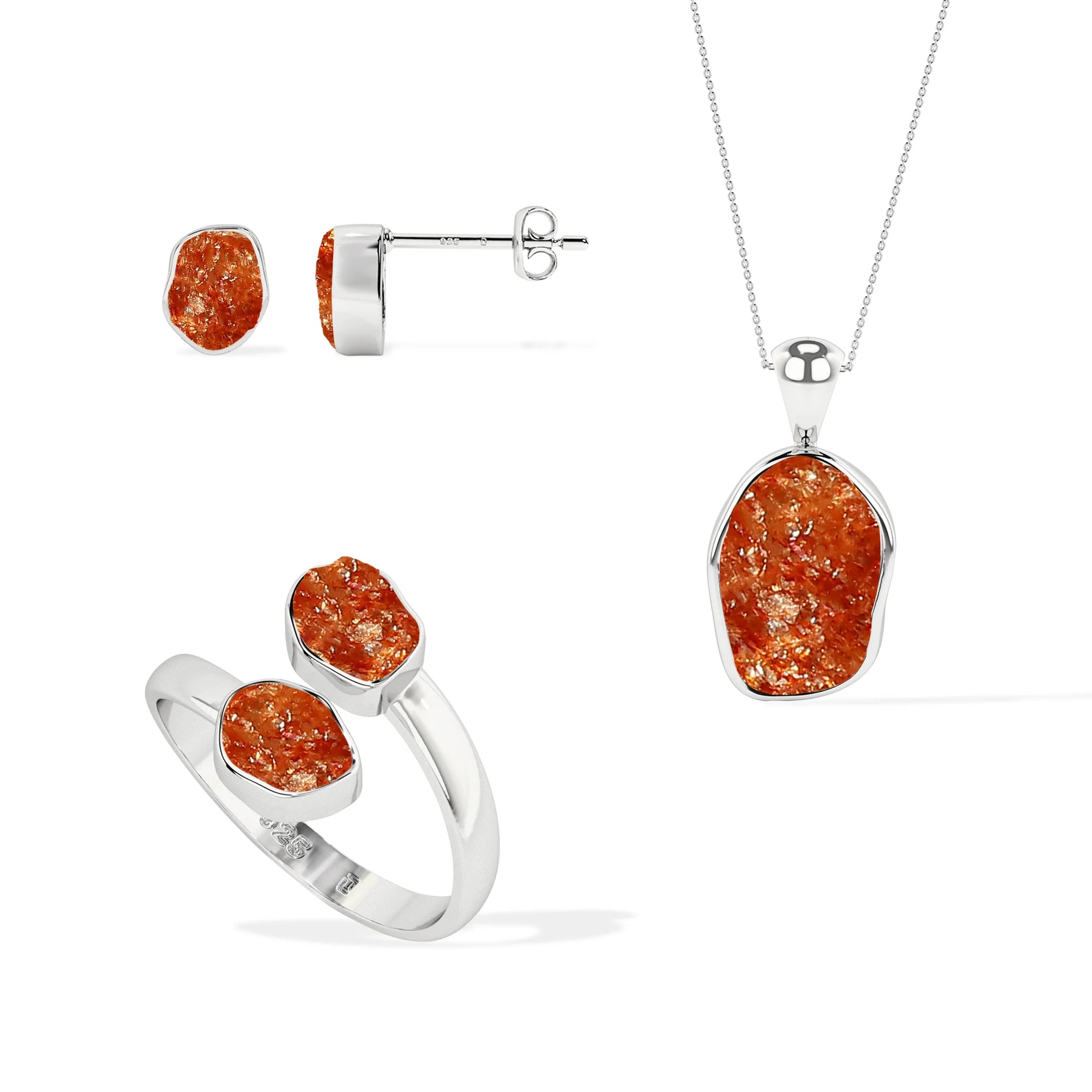 sunstone rough shape stackable bezel Jewelry set