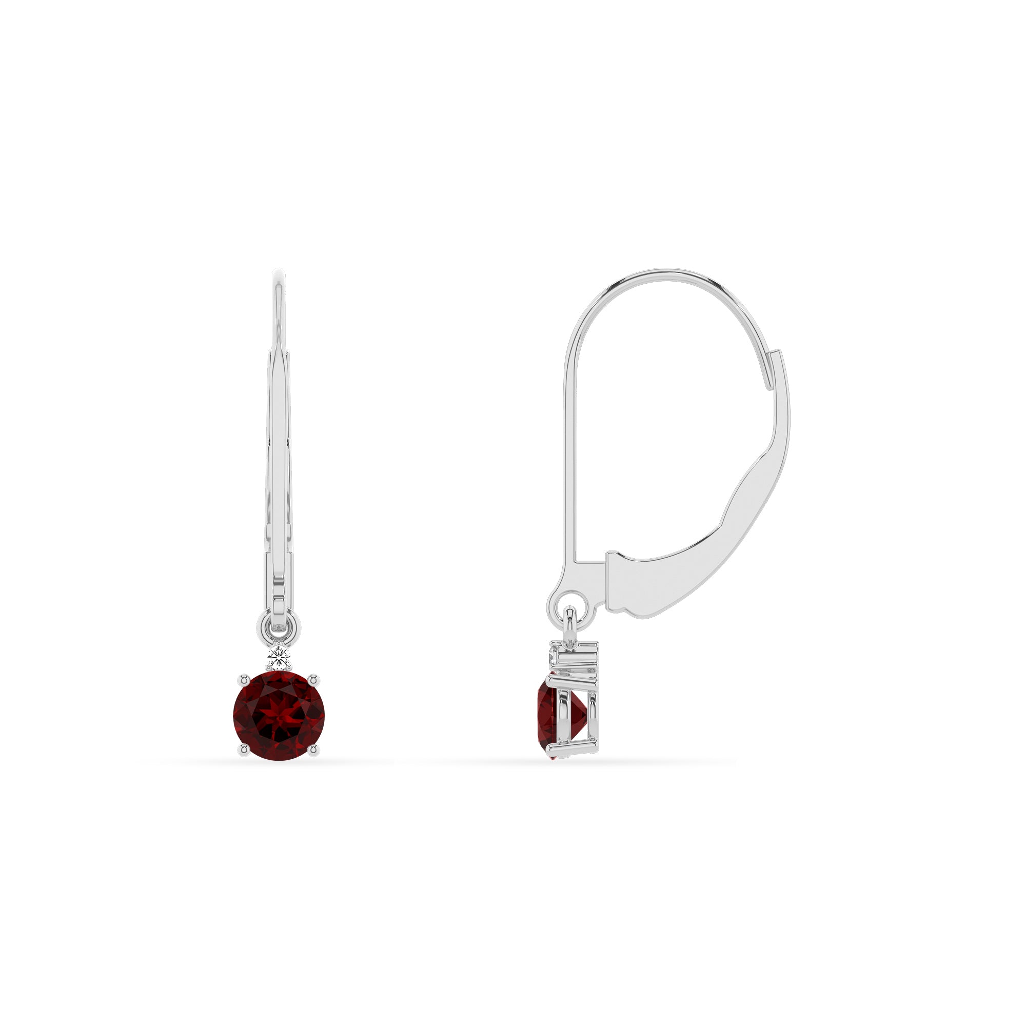 natural garnet round dangle earrings with moissanite 