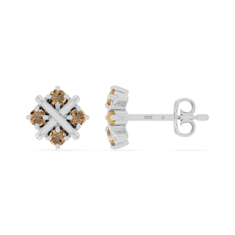 natural citrine flower stud earrings in sterling silver 