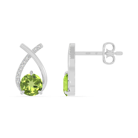 natural peridot fishtail stud earrings in sterling silver 