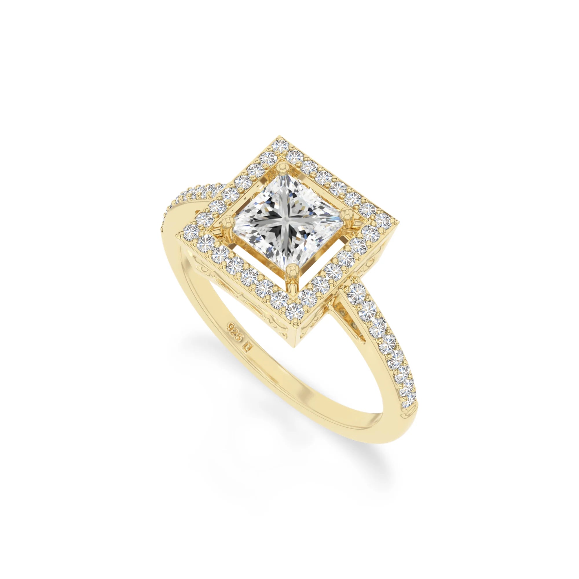natural moissanite solitaire halo engagement rings in yellow gold vermeil