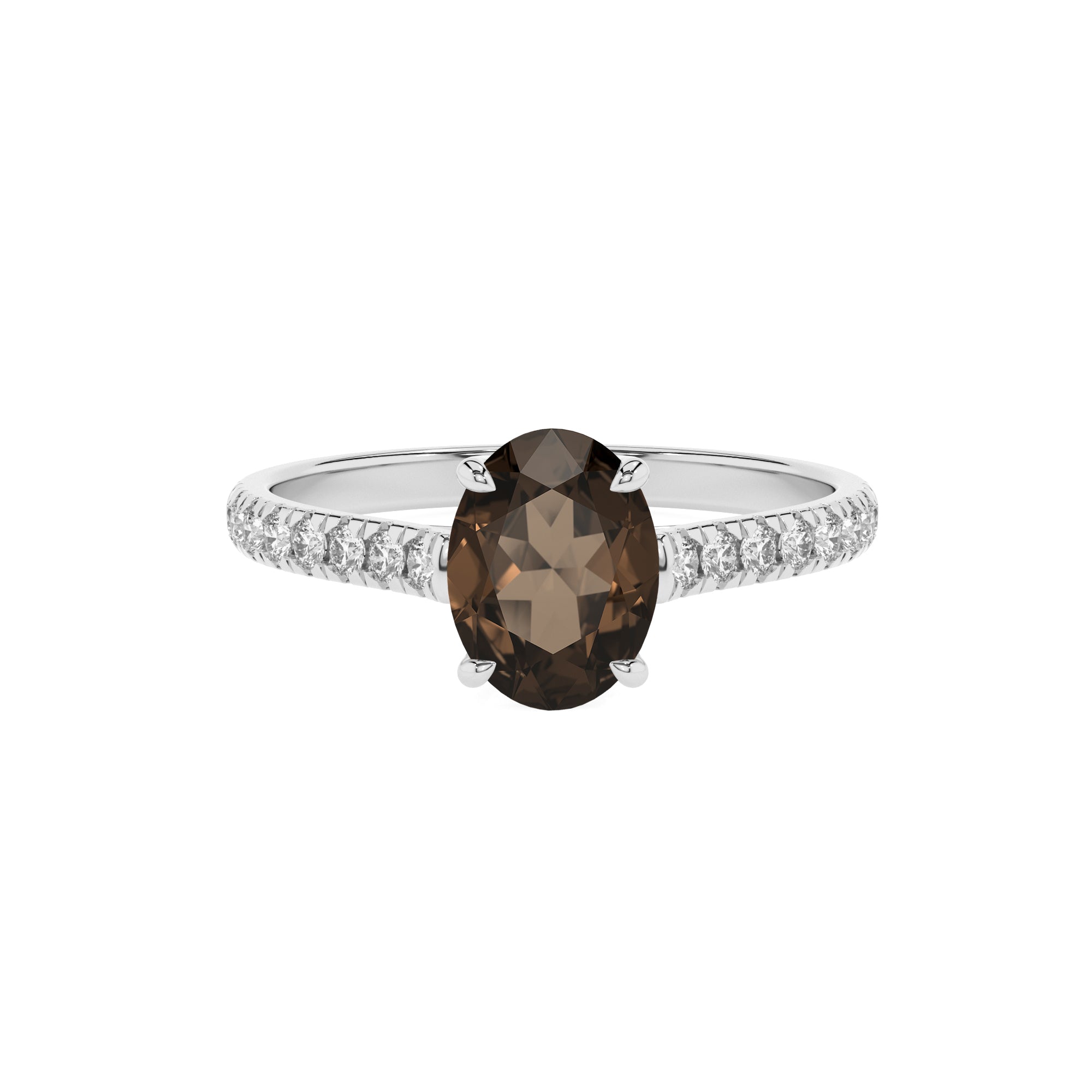 natural smoky-quartz oval half eterity solitaire engagement ring