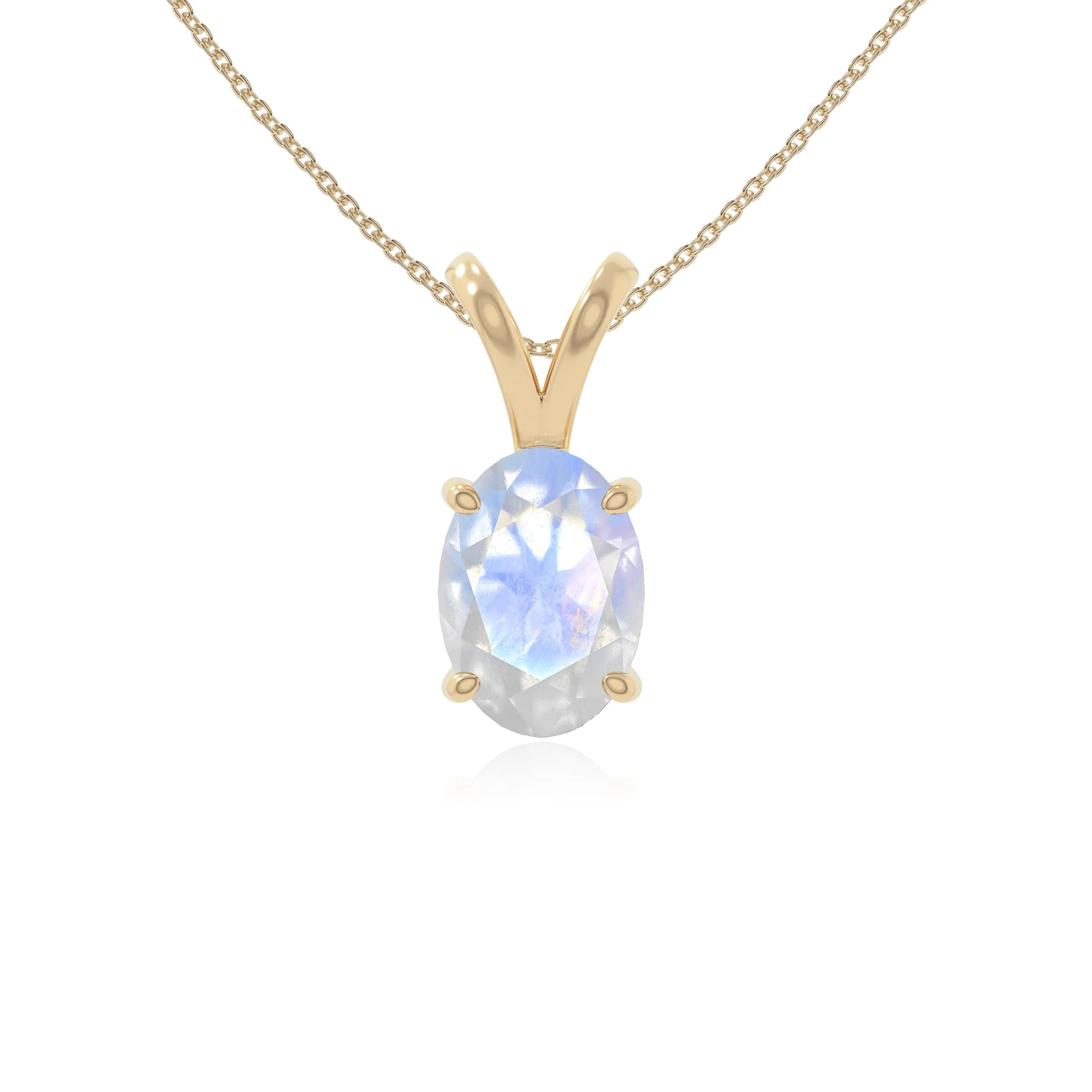 rainbow moonstone v-bale solitaire necklaces in yellow gold vermeil 