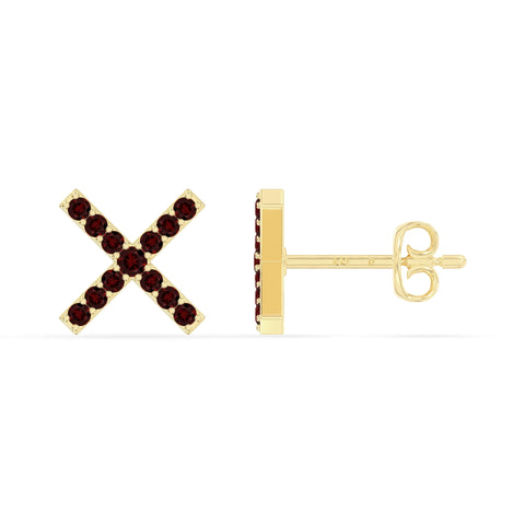 natural garnet x stud earrings in yellow gold vermeil 