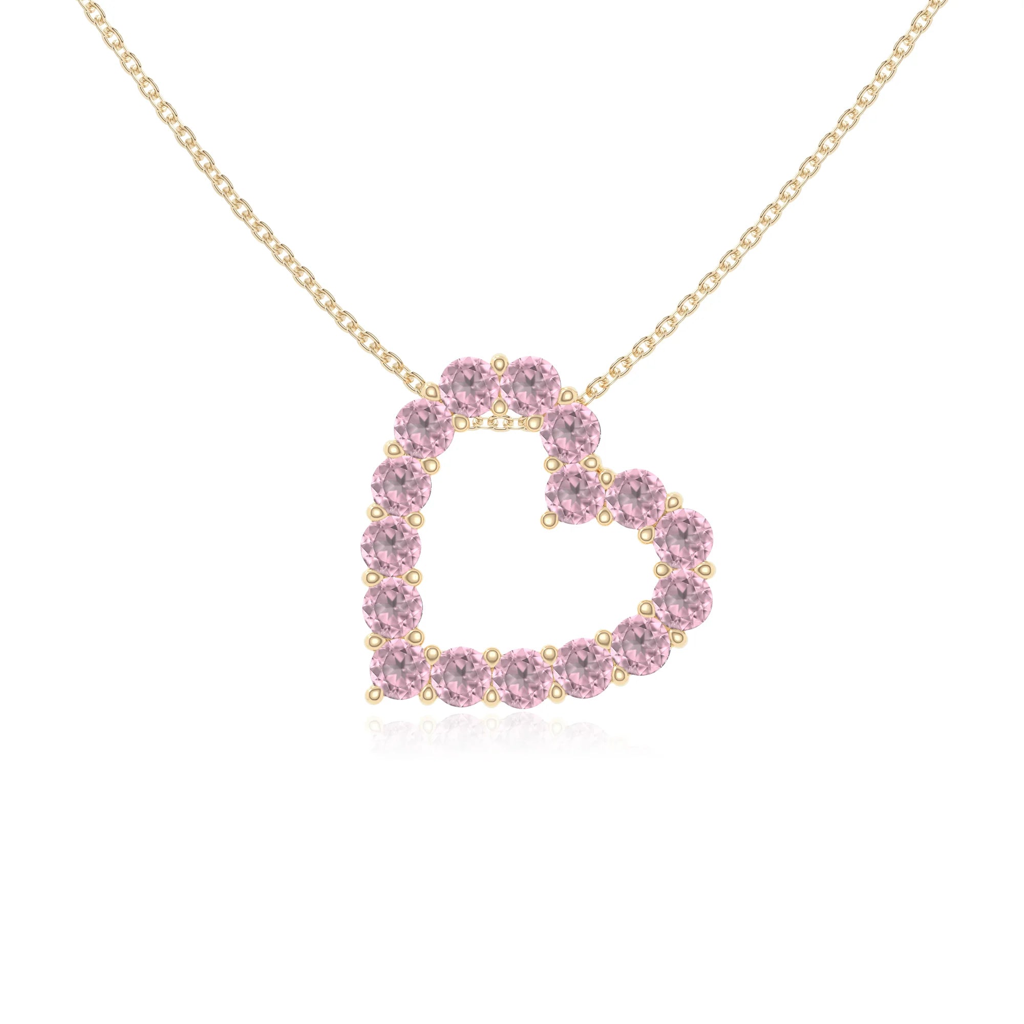 natural pink-tourmaline heart necklaces in yellow gold vermeil 
