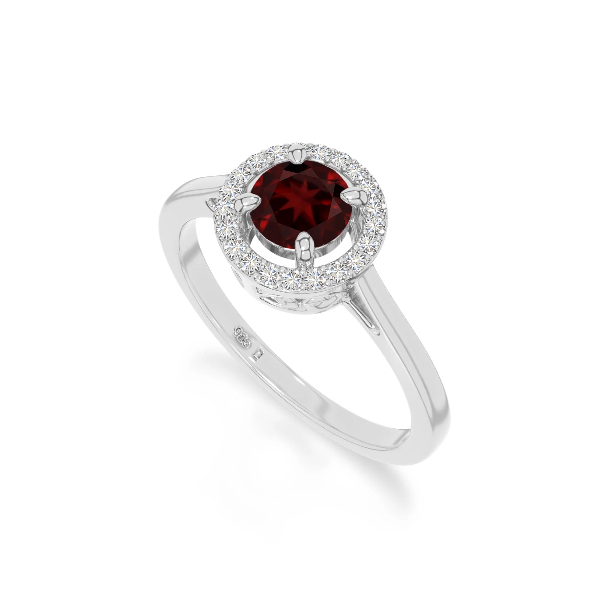 natural garnet solitaire halo engagement rings in sterling silver 