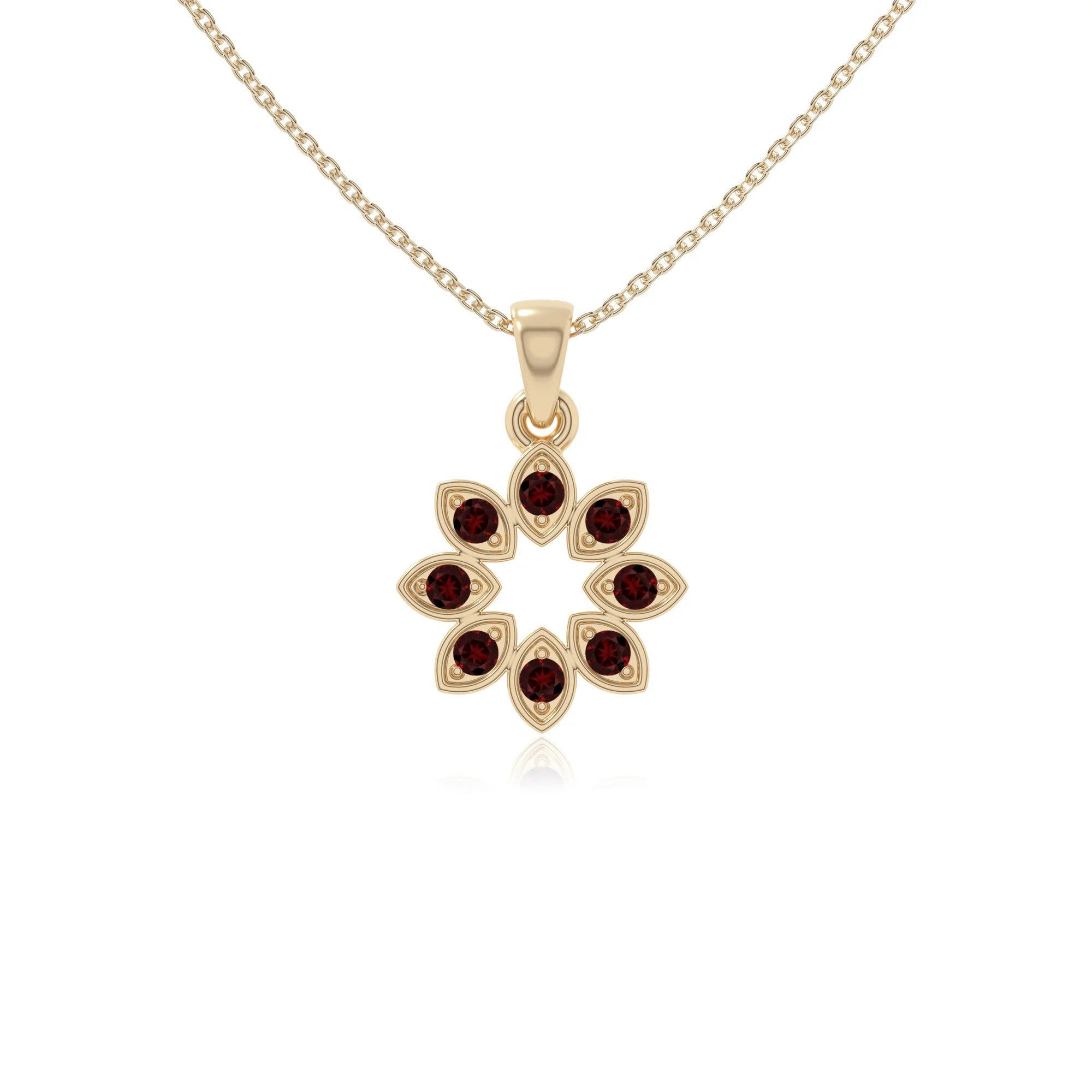 natural garnet flower necklaces in yellow gold vermeil 
