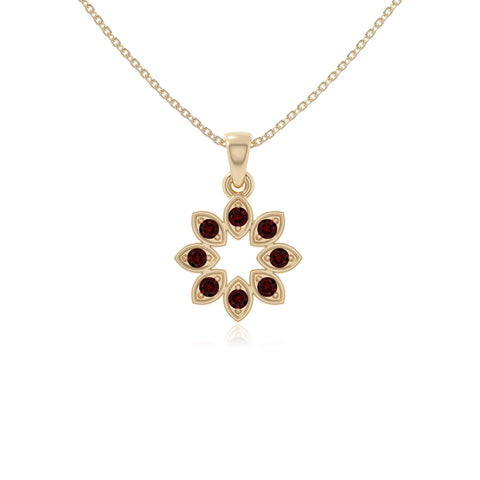 natural garnet flower necklaces in yellow gold vermeil 