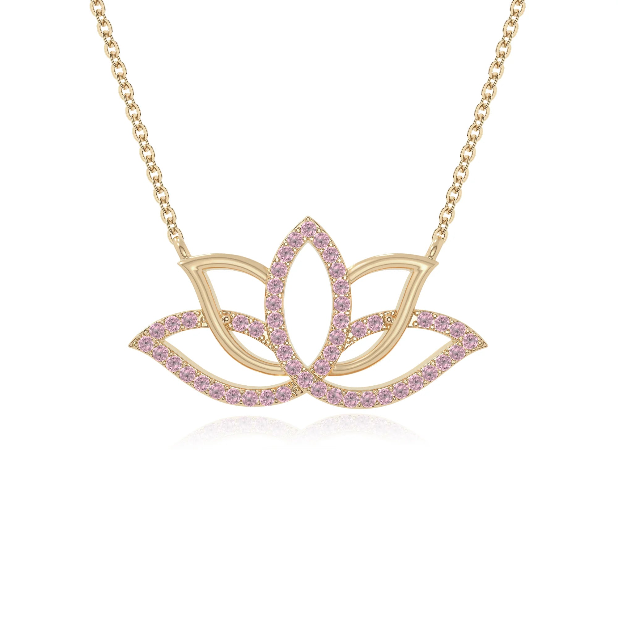 natural pink-tourmaline lotus flower necklaces in yellow gold vermeil 