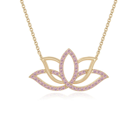 natural pink-tourmaline lotus flower necklaces in yellow gold vermeil 
