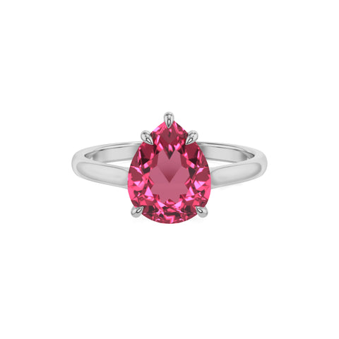 lab grown pink tourmaline pear solitaire engagement ring