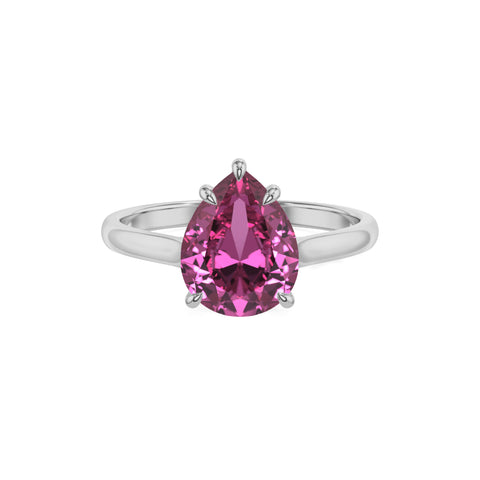 lab grown pink sapphire pear solitaire engagement ring