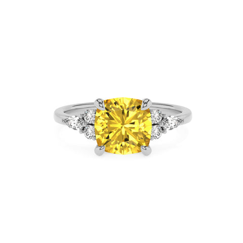 lab-grown yellow-sapphire cushion solitaire engagement ring