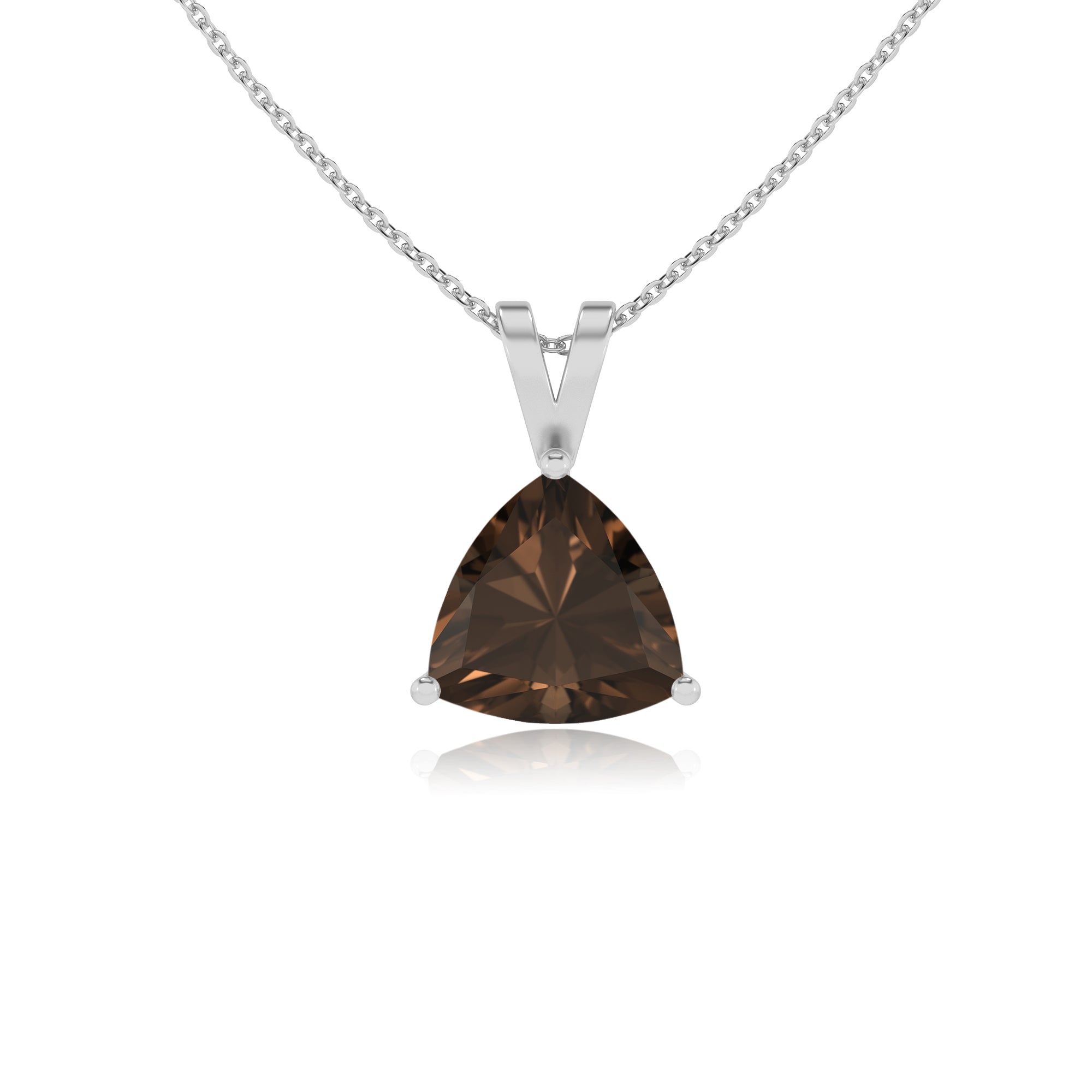 natural smoky quartz trillion shape solitaire v-bale pendant necklace