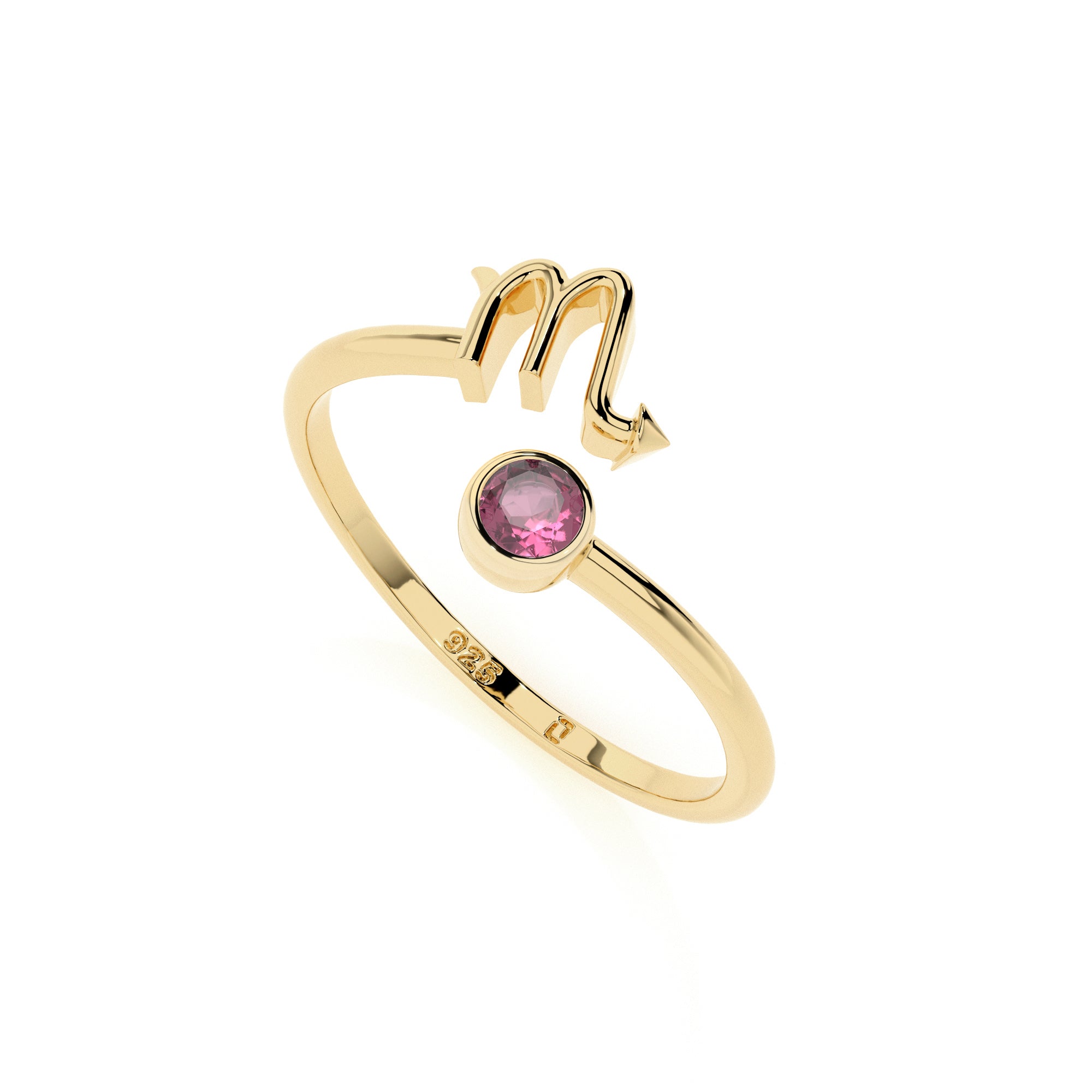 scorpio zodiac ring with natural pink tourmaline gold vermeil