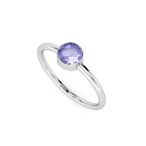 tanzanite round cut stackable bezel-set ring