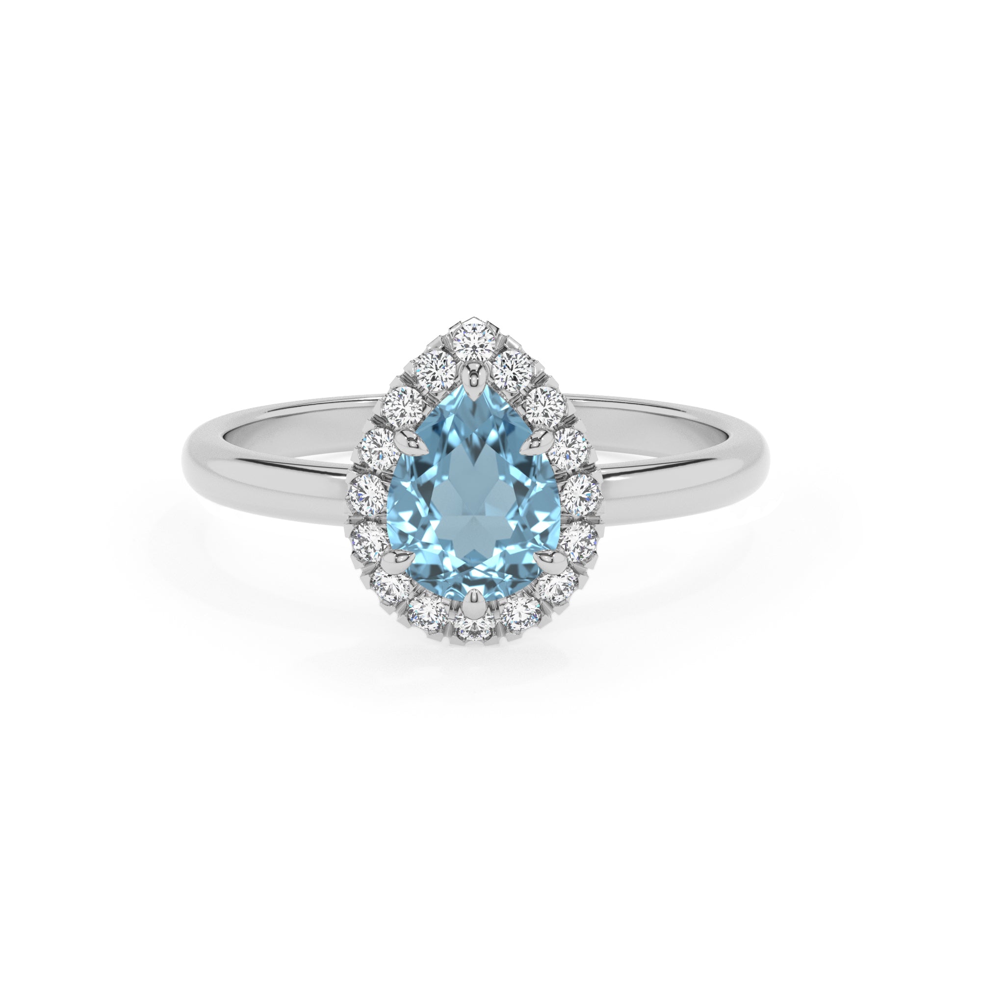 lab grown aquamarine pear halo solitaire engagement ring