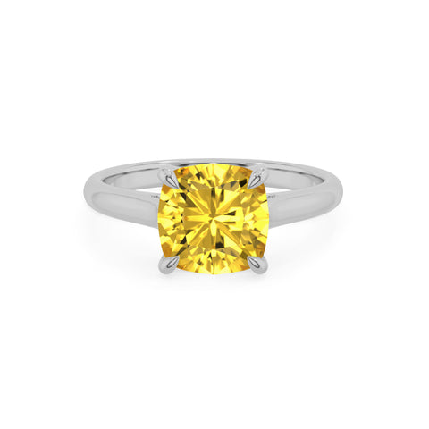 lab grown yellow sapphire cushion solitaire engagement ring