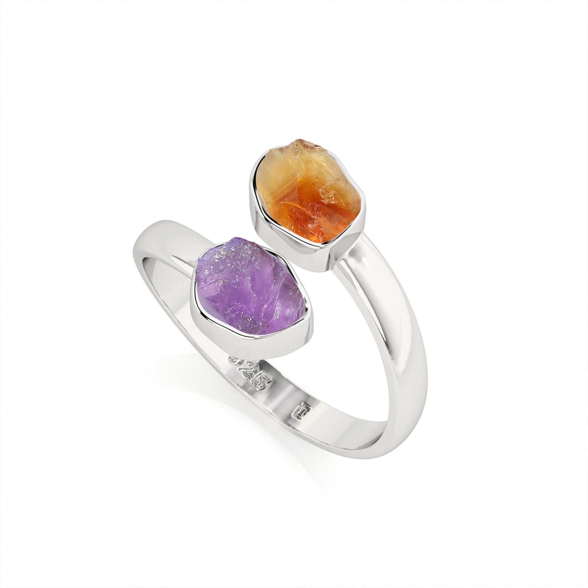 amethyst-citrine rough shape stackable bezel-set ring