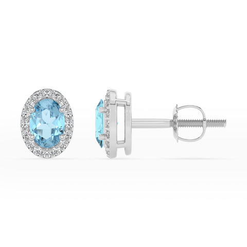 lab grown aquamarine oval stud earrings with moissanite 