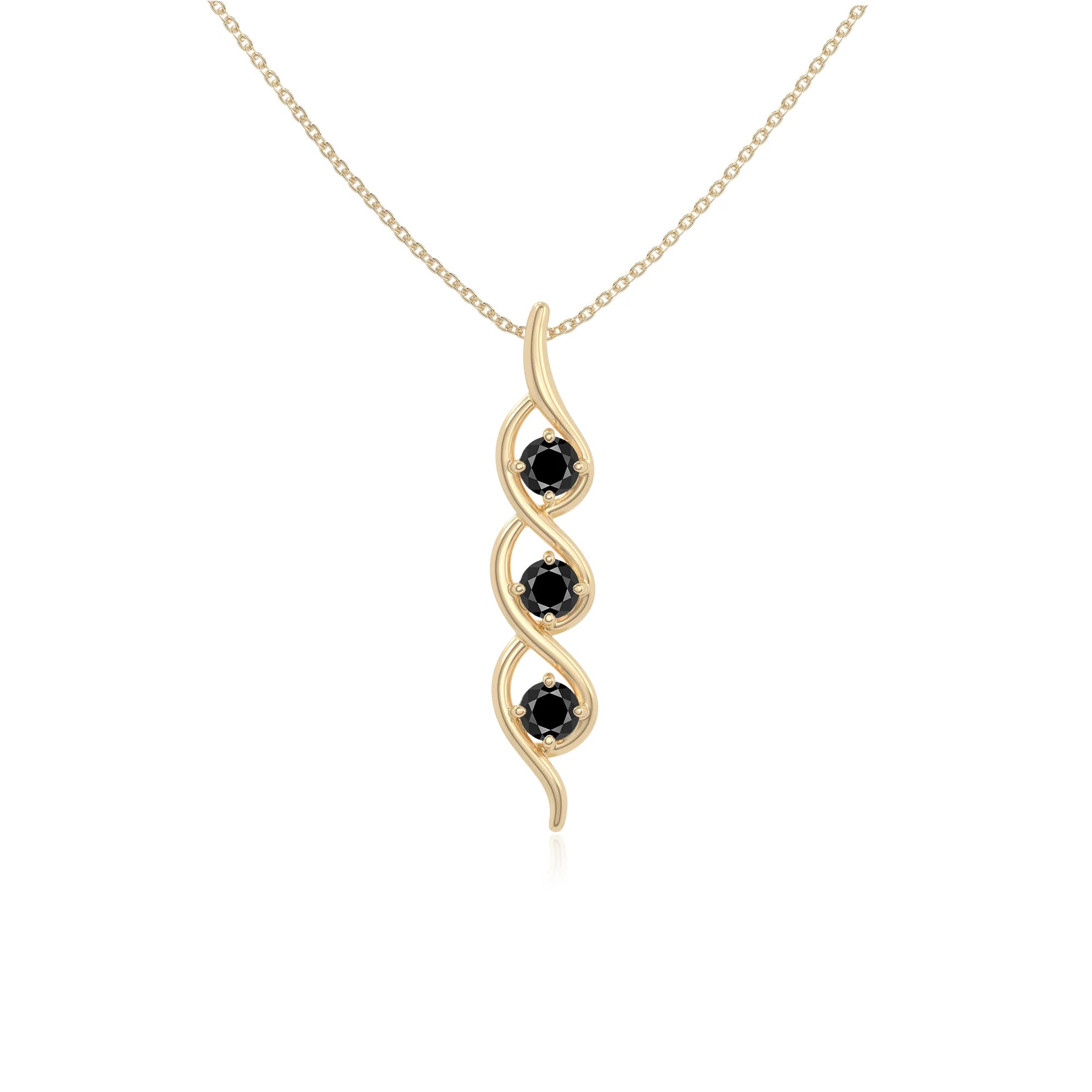 natural black-onyx 3 stone helix necklaces in yellow gold vermeil 