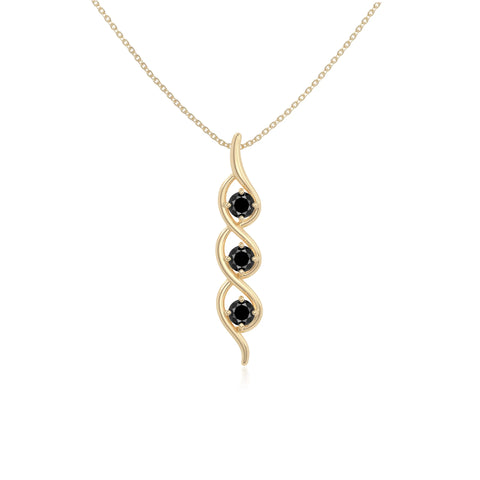 natural black-onyx 3 stone helix necklaces in yellow gold vermeil 
