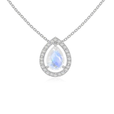 rainbow moonstone solitaire halo necklaces in sterling silver 