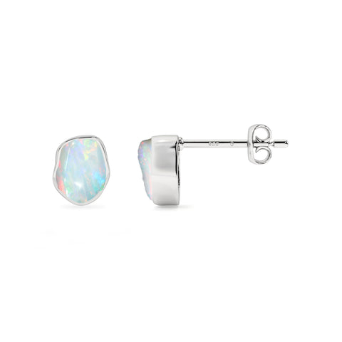 natural ethiopian opal rough shape stud earrings