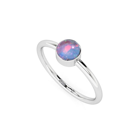 australian opal round cab stackable bezel-set ring