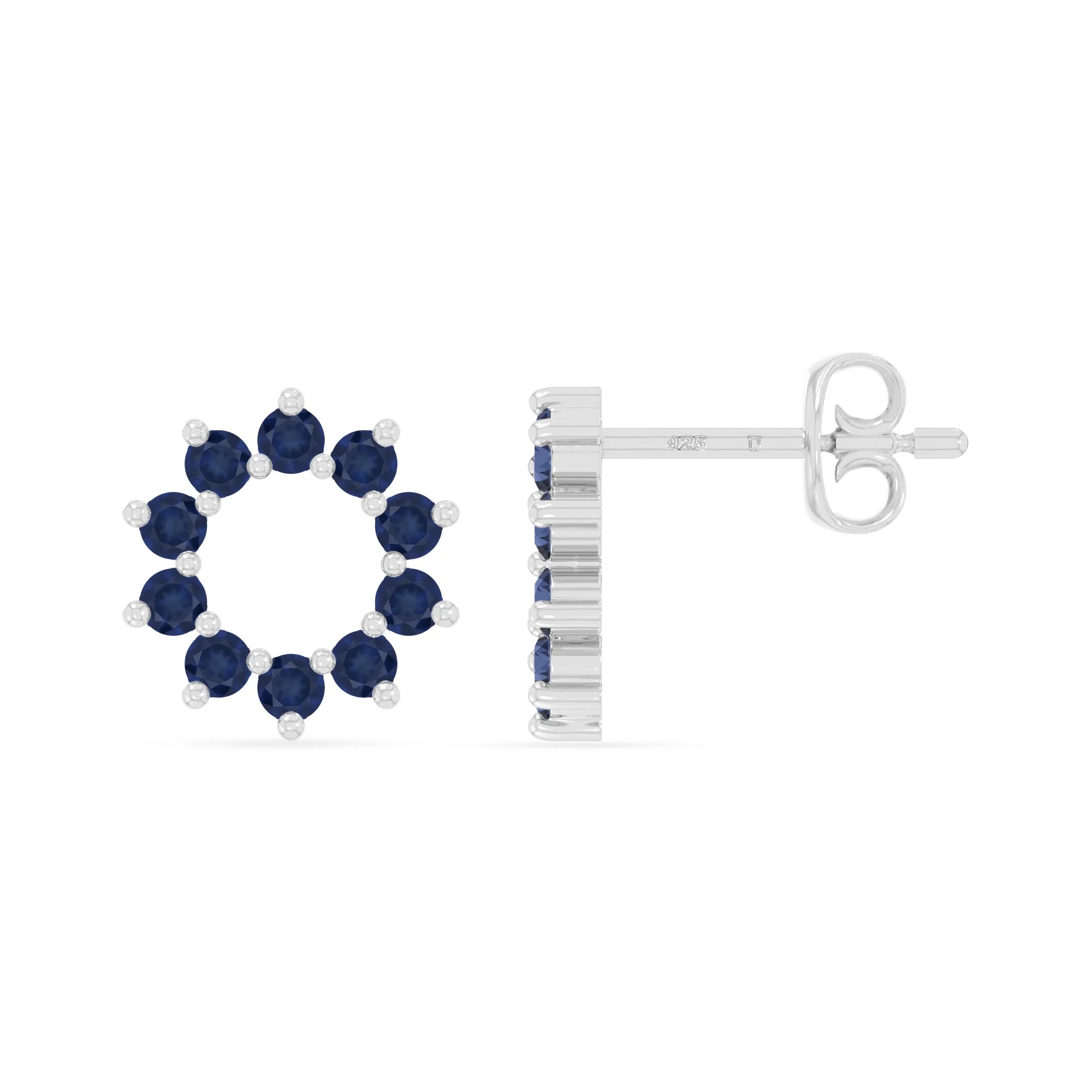 natural blue-sapphire sun stud earrings in sterling silver 