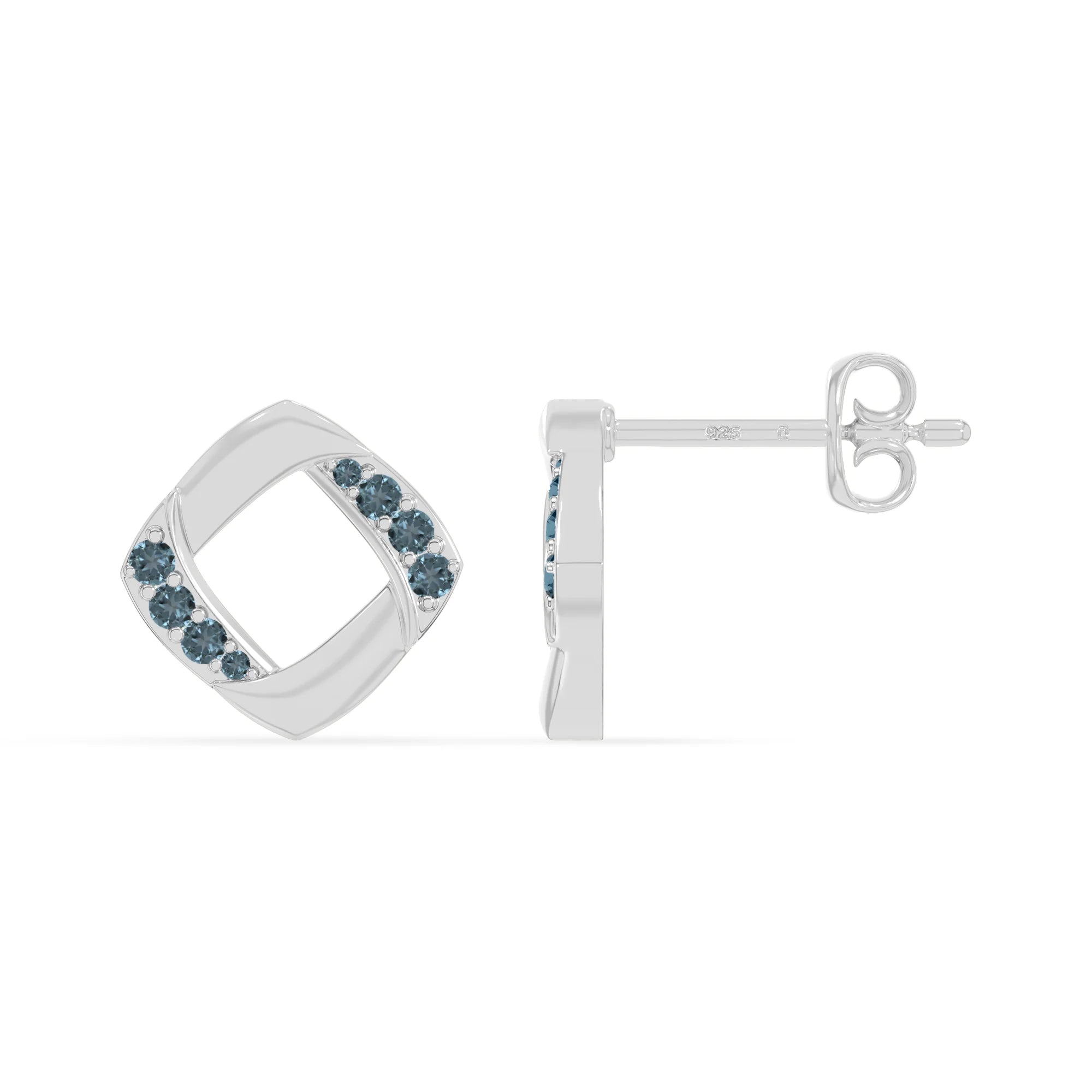 natural london-blue-topaz square stud earrings in sterling silver 