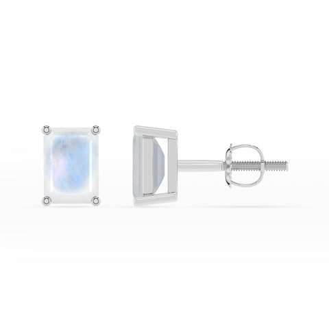 natural rainbow moonstone emerald cut stud earrings 