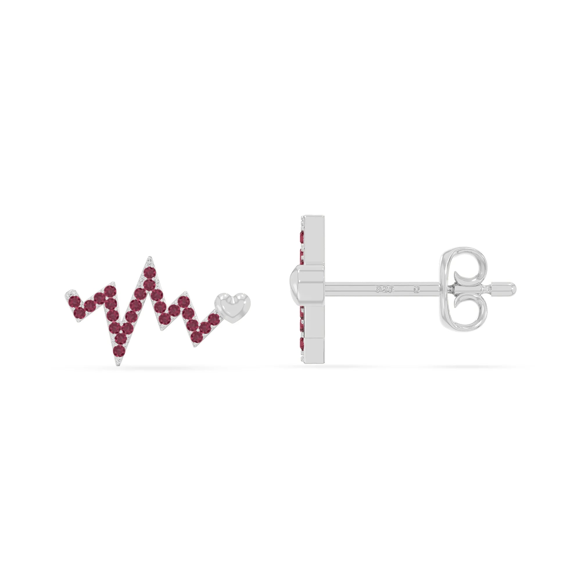 natural ruby heartbeat stud earrings in sterling silver 