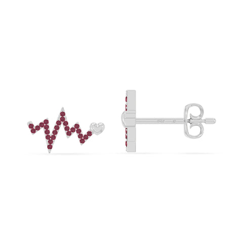 natural ruby heartbeat stud earrings in sterling silver 