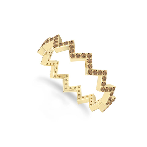natural citrine zig-zag wedding band rings in yellow gold vermeil