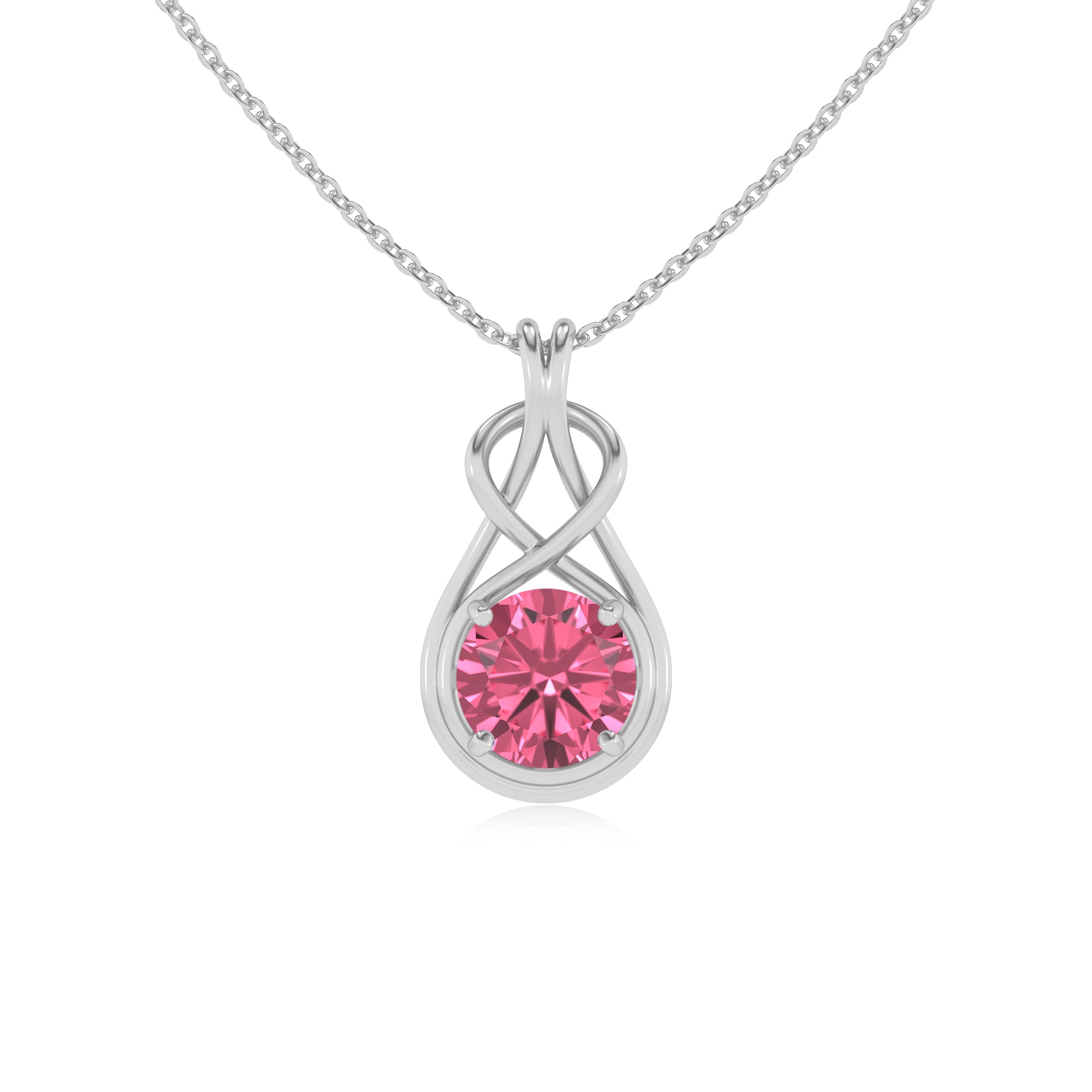 natural pink-tourmaline round shape solitaire infinity knot pendant necklace