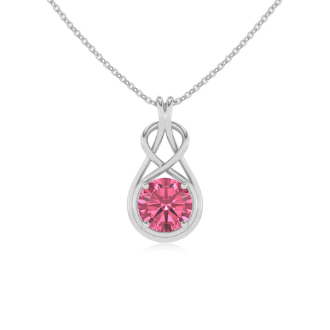 natural pink-tourmaline round shape solitaire infinity knot pendant necklace