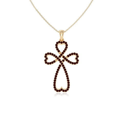 natural garnet infinity cross necklaces in yellow gold vermeil 