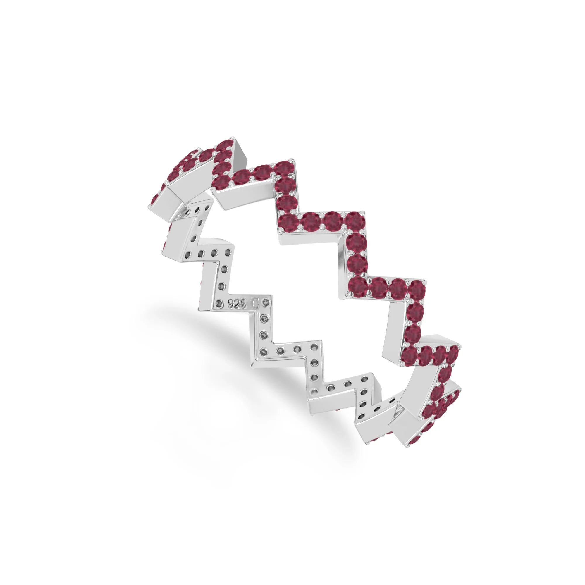 natural ruby zig-zag wedding band rings in sterling silver 